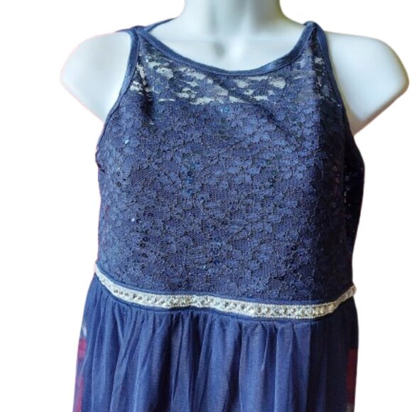 Dark Blue Formal Evening Party Dress Girls Size 16 - Picture 3 of 9